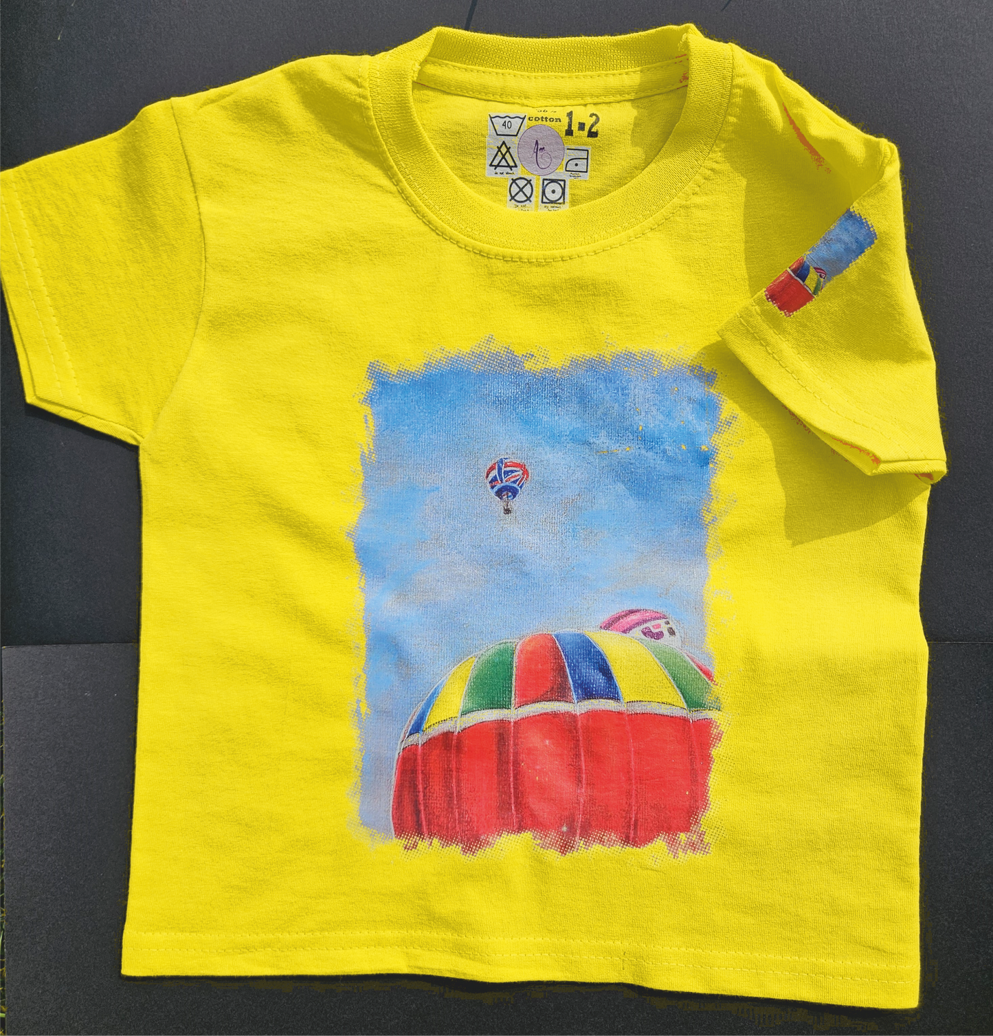 Bright Yellow. T-Shirts with Hot Air Balloons in Bristol Graphics for Toddlers, and Youth. Bright Yellow colour.