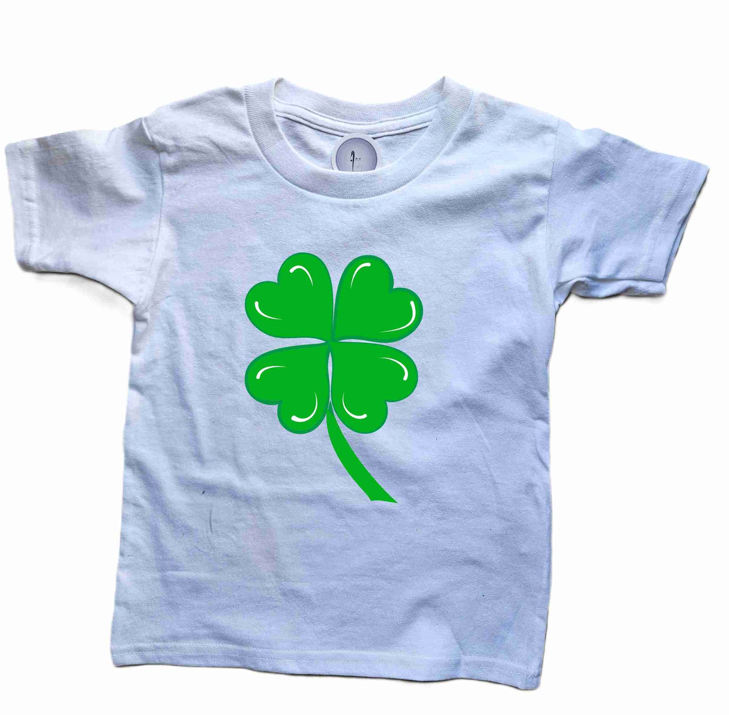 St Patrick's Day - Shamrock for Toddlers, and Youth on Neon Green Vinyl. Cotton Short Sleeve White T-Shirt. Comfy and excellent quality Tees.