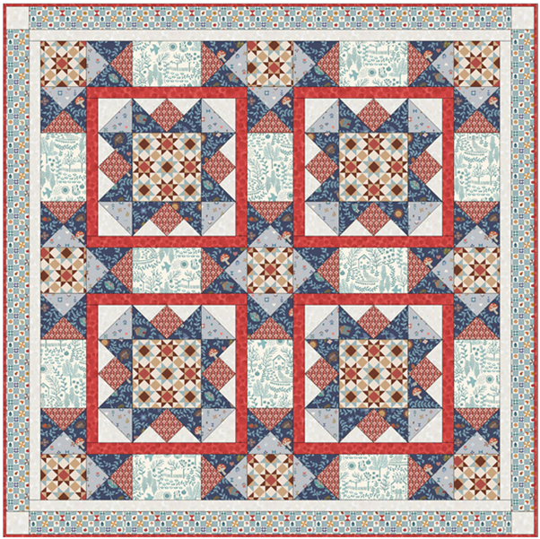 Quilt Top Table Topper Kit 1 - Cosy Home designed by Sally Ablett for Lewis & Irene Fabrics, 48"x48"