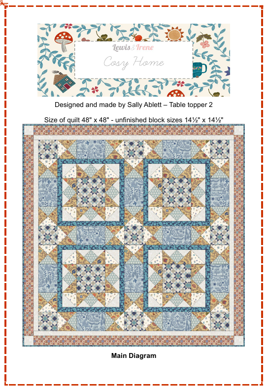 Quilt Top Table Topper Kit 2 - Cosy Home designed by Sally Ablett for Lewis & Irene Fabrics, 48"x48"
