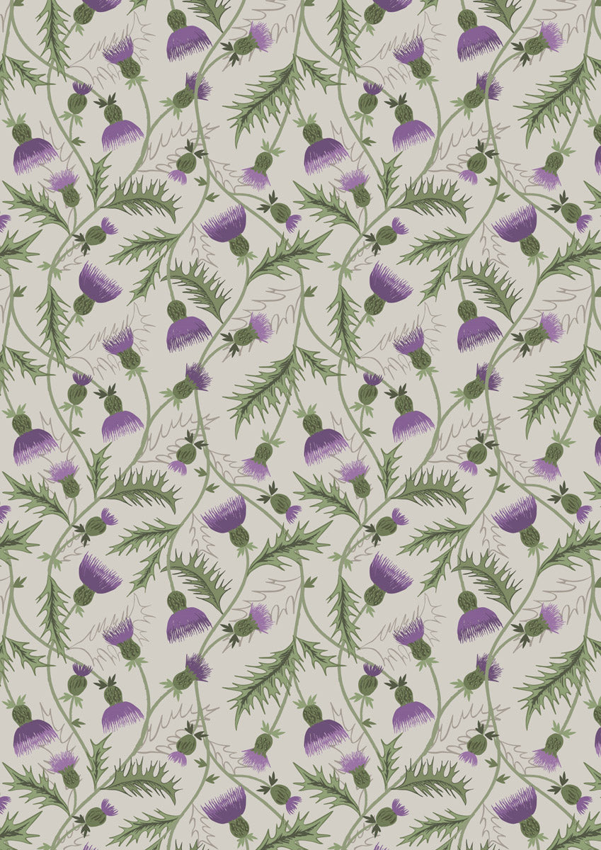 Extra Wide Width Backing for Quilts 108" 274 cm - All over thistle on cream - Highlands Fabrics Collection by Lewis & Irene Wide Width Backing