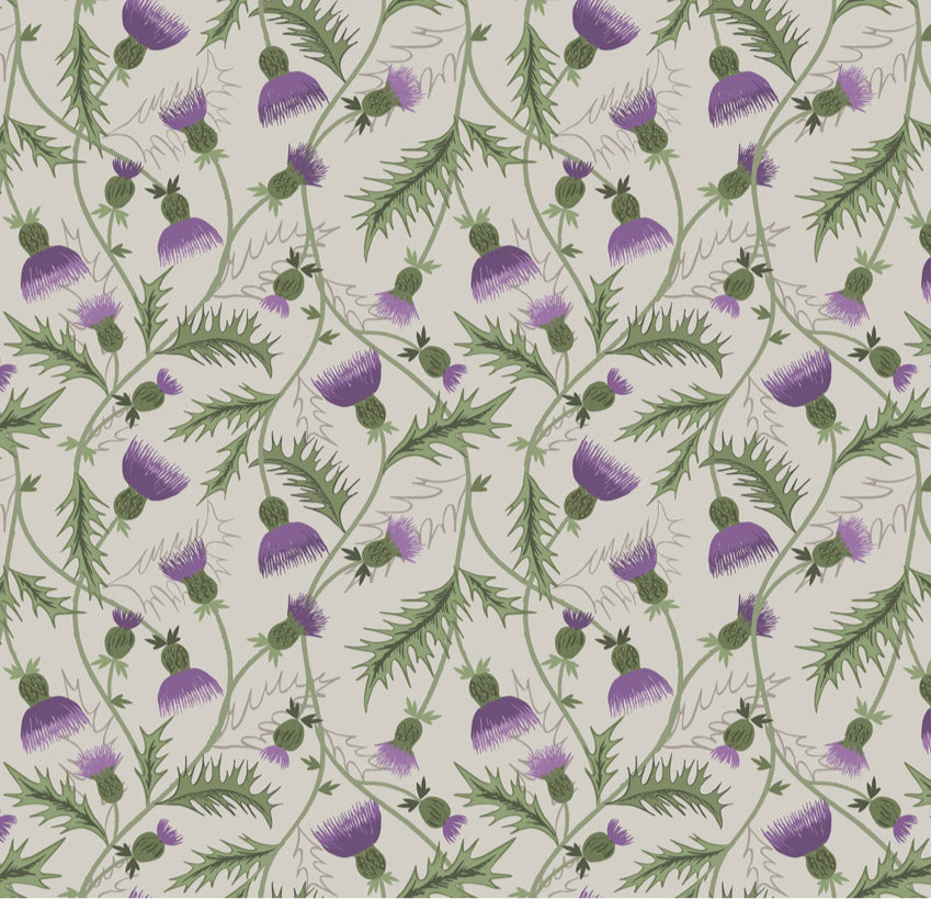 Extra Wide Width Backing for Quilts 108" 274 cm - All over thistle on cream - Highlands Fabrics Collection by Lewis & Irene Wide Width Backing