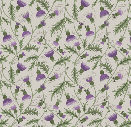 Extra Wide Width Backing for Quilts 108" 274 cm - All over thistle on cream - Highlands Fabrics Collection by Lewis & Irene Wide Width Backing