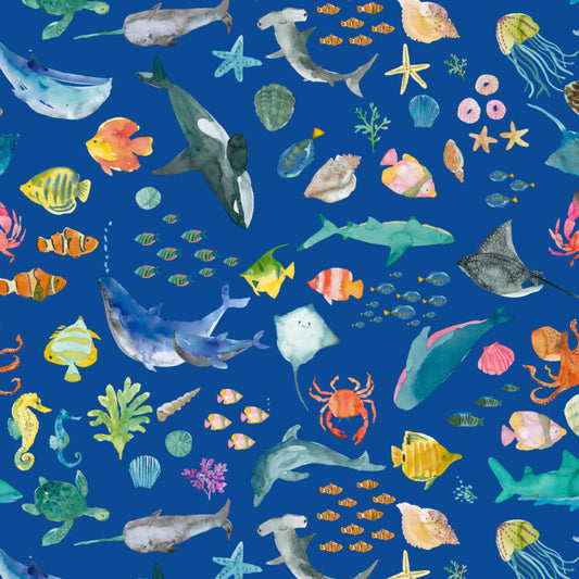 Under the sea - Deep Sea - by Wee Blue Bell Fabric Collection - Lewis & Irene - by the length & Fat Quarter