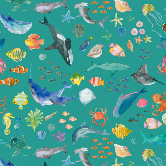 Under the sea - Ocean - by Wee Blue Bell Fabric Collection - Lewis & Irene - by the length & Fat Quarter