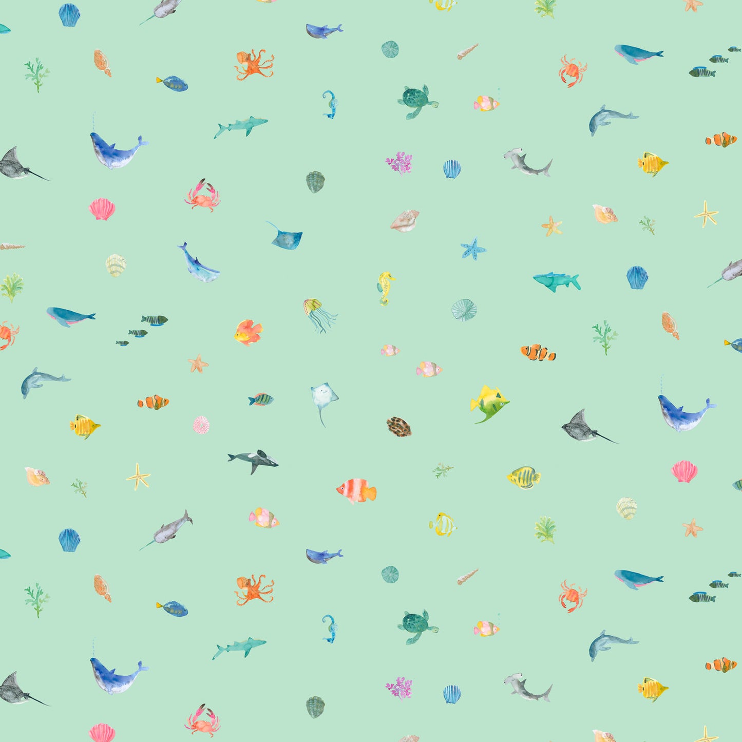 Sea Treasures - Seafoam - by Wee Blue Bell Fabric Collection - Lewis & Irene - by the length & Fat Quarter