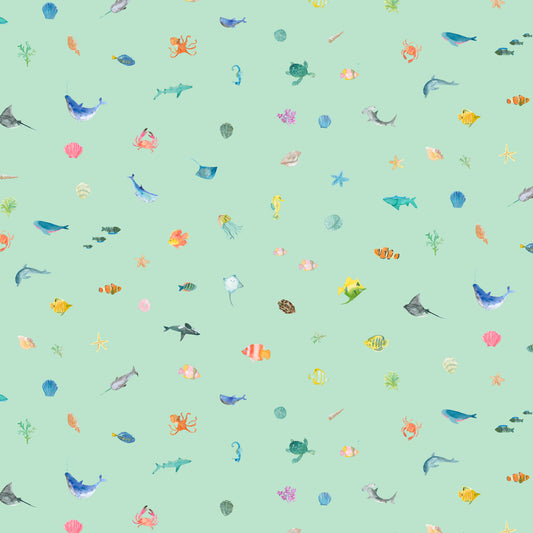 Sea Treasures - Seafoam - by Wee Blue Bell Fabric Collection - Lewis & Irene - by the length & Fat Quarter