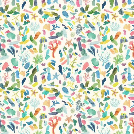 Rockpool - White Sand - by Wee Blue Bell Fabric Collection - Lewis & Irene - by the length & Fat Quarter