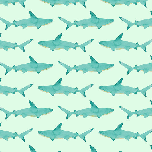 Sharks - Aqua - by Wee Blue Bell Fabric Collection - Lewis & Irene - by the length & Fat Quarter