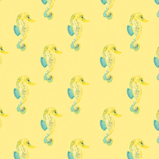 Seahorses - Sunbeam - by Wee Blue Bell Fabric Collection - Lewis & Irene - by the length & Fat Quarter