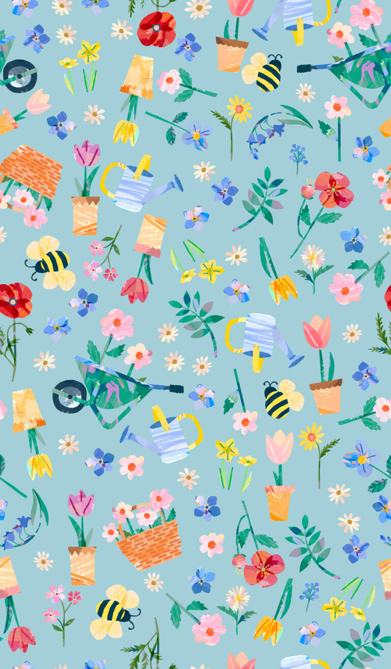 Flower Market by Wee Blue Bell - Flower Market - Sky by Lewis & Irene - by Length & Fat Quarter