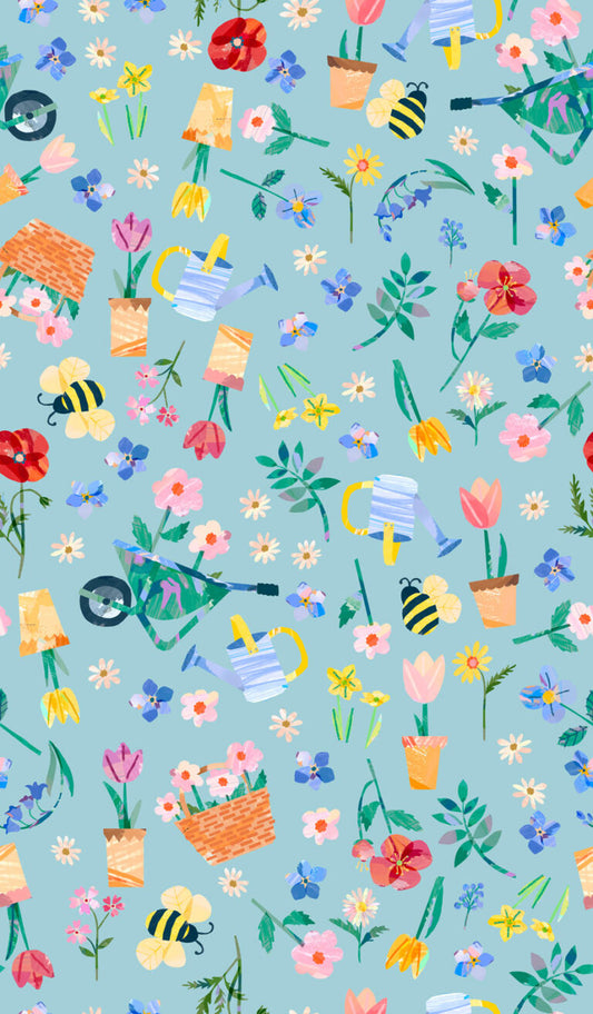 Flower Market by Wee Blue Bell - Flower Market - Sky by Lewis & Irene - by Length & Fat Quarter