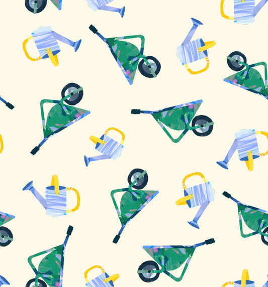 Flower Market by Wee Blue Bell - Wheelbarrows - Greenhouse by Lewis & Irene - by Length & Fat Quarter