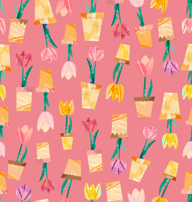 Flower Market by Wee Blue Bell - Potted Tulips - Peach by Lewis & Irene - by Length & Fat Quarter