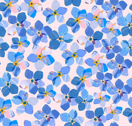 Flower Market by Wee Blue Bell - Hydrangea - Blue by Lewis & Irene - by Length & Fat Quarter