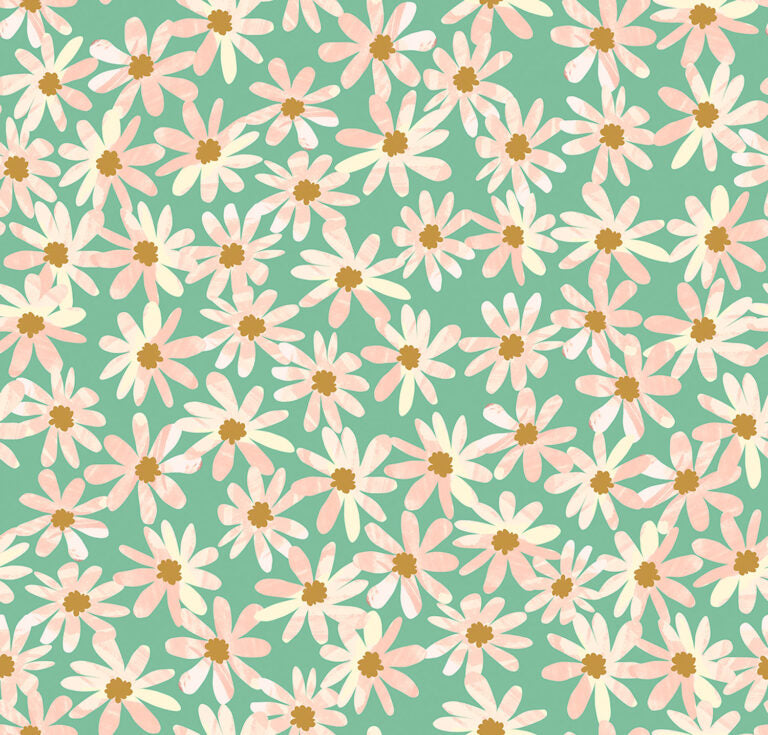 Flower Market by Wee Blue Bell - Daisy chain - Mint  by Lewis & Irene - by Length & Fat Quarter