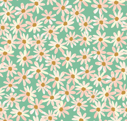 Flower Market by Wee Blue Bell - Daisy chain - Mint  by Lewis & Irene - by Length & Fat Quarter