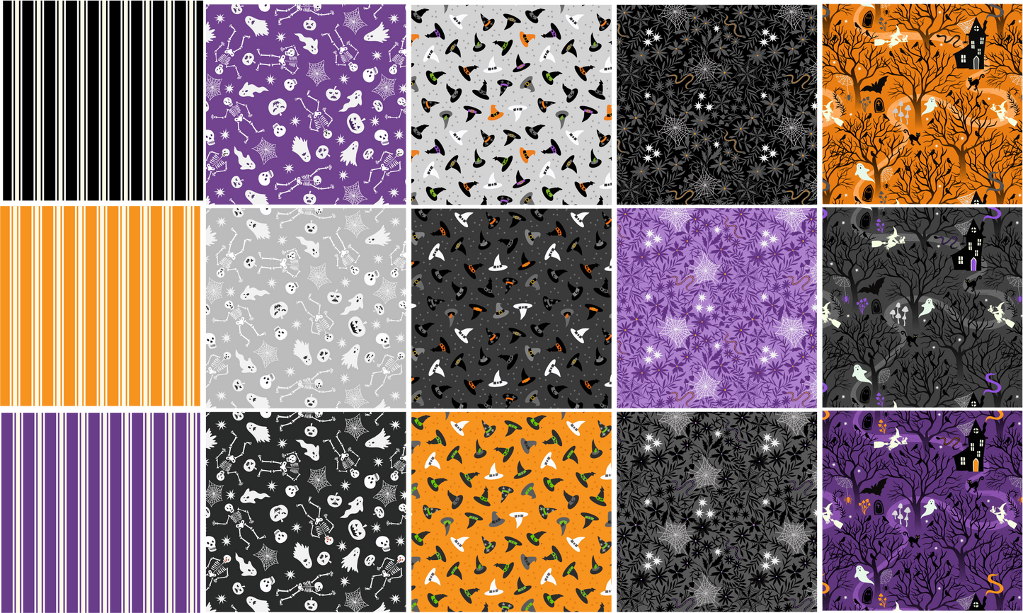 Fat Quarter Bundle - 15 pieces  - Witchy Woods Halloween Collection by Lewis & Irene