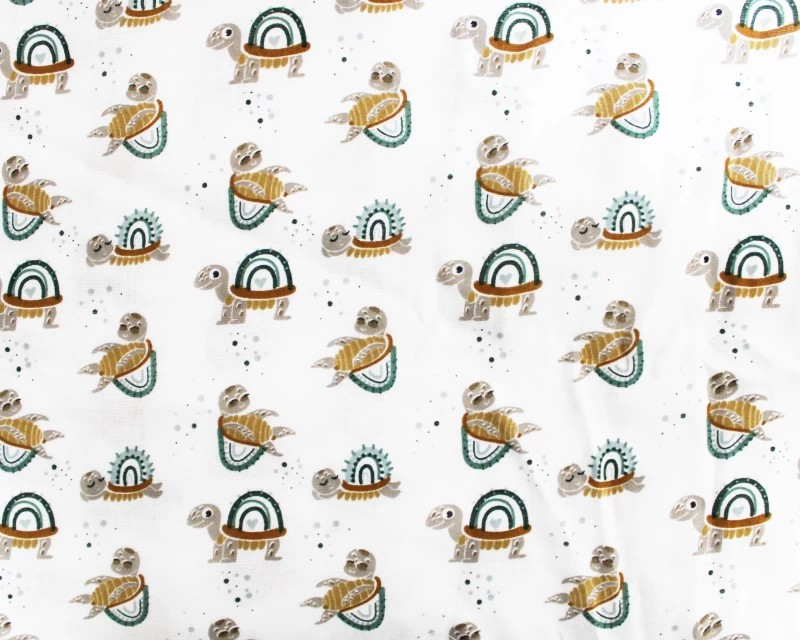 Cute Turtles on Flat Double Gauze  - 100% Cotton.