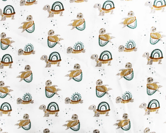 Cute Turtles on Flat Double Gauze  - 100% Cotton.