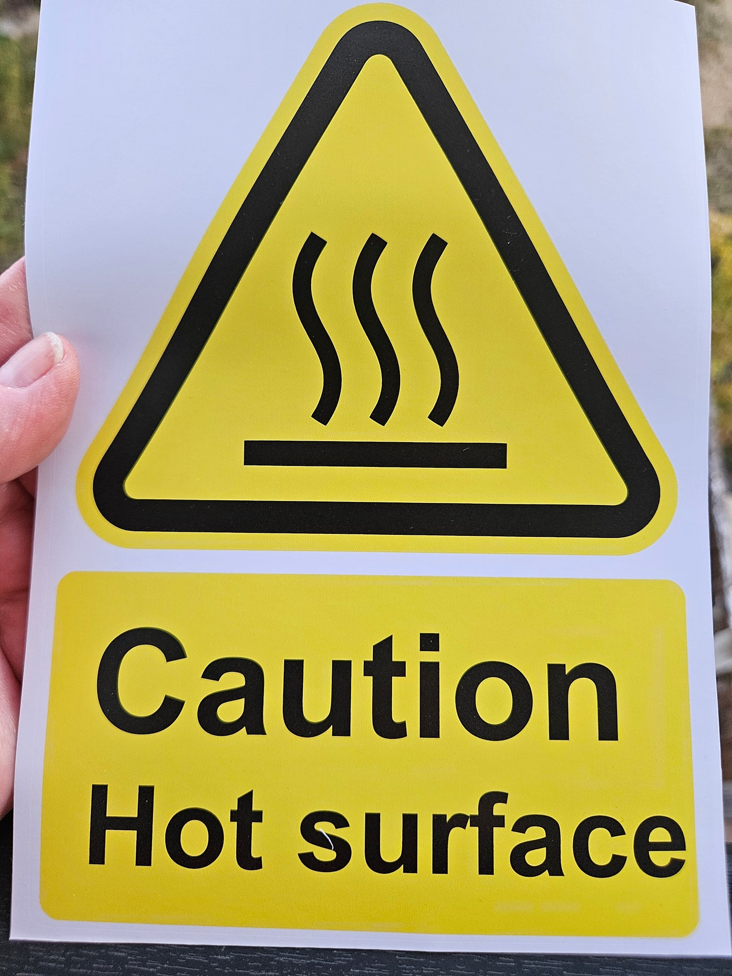 Caution Hot Surface Stickers / Signs on White Vinyl