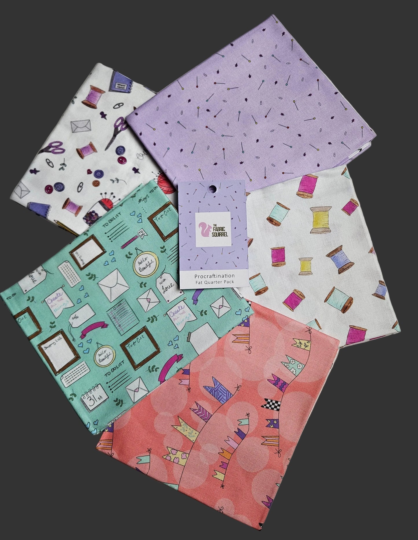 Procraftination Bundle of 5 Fat Quarters by The Fabric Squirrel – Cotton Prints