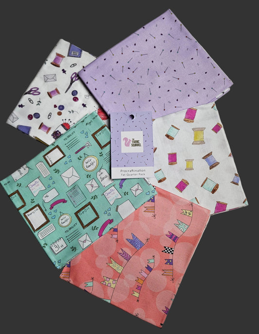 Procraftination Bundle of 5 Fat Quarters by The Fabric Squirrel – Cotton Prints