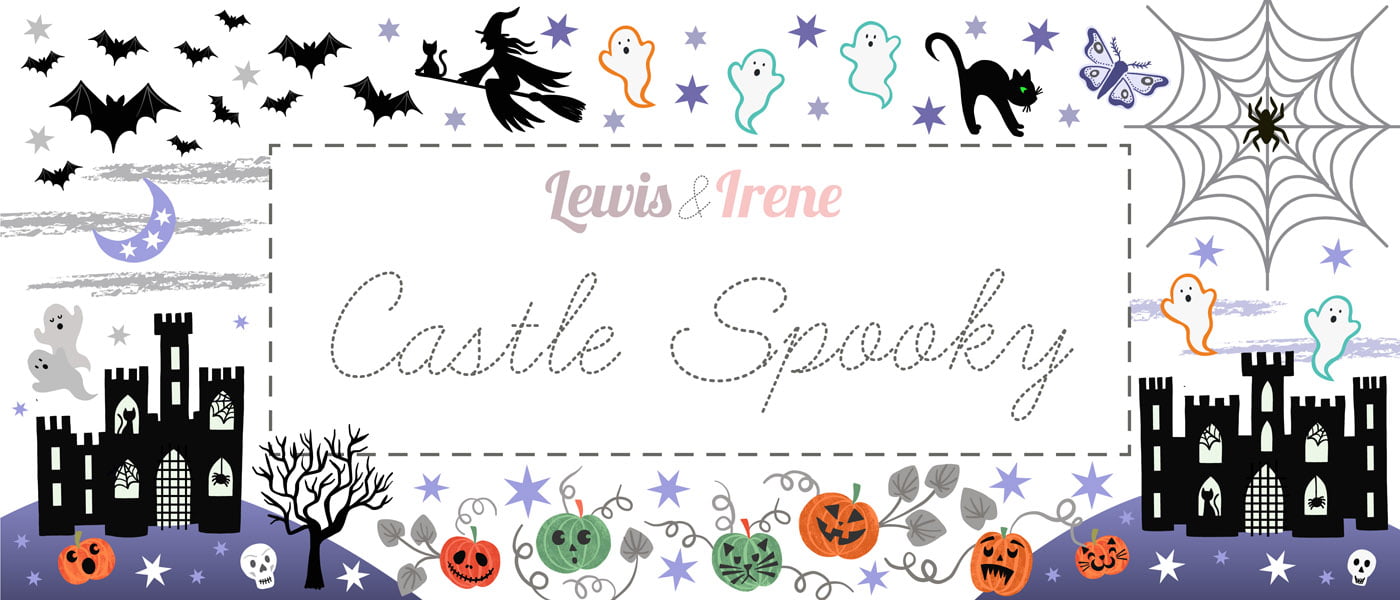 Castle Spooky. Halloween Bats Glow in the Dark. Fabric by Lewis & Irene